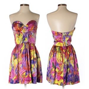 Wink 100% Silk Pink Yellow Purple Sweetheart Dress